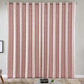 Cortina Turin Jacquard Semiblackout Floral 3,00x2,80m Para Sala Quarto Varão 3m Ilhóses - Rosê