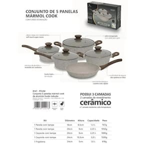 Conjunto De Panelas Fundo Triplo Indução Cerâmica 5 Pçs Mimo