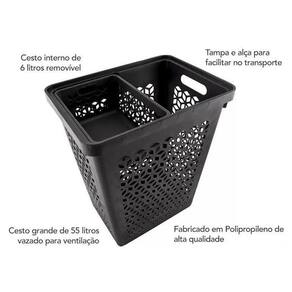 Cesto Roupas Organizador 55L Trama Cesto Telado Preto Fosco