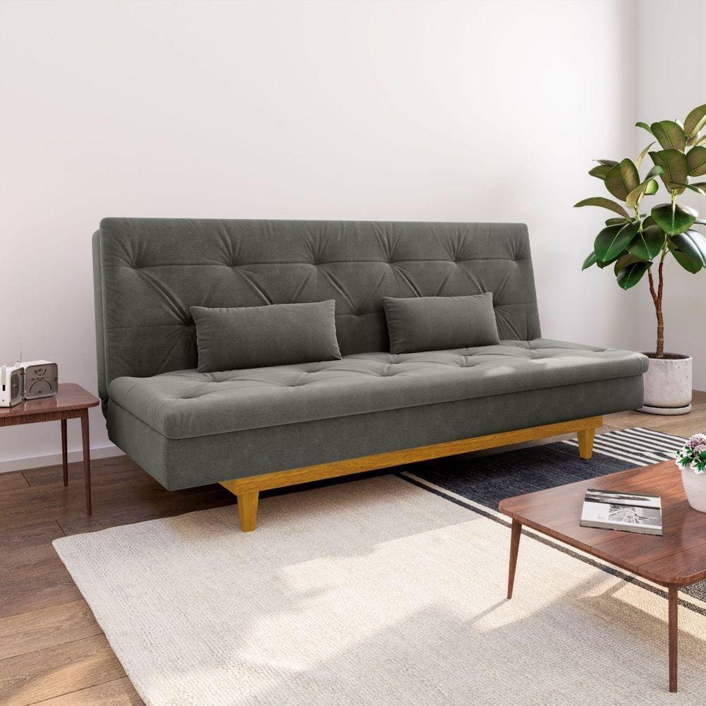 Sofá Cama 3 Lugares em Suede Tokio Yescasa Cinza