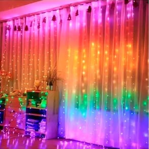 Luz de Natal Cortina 304 Lâmpadas Led Colorido 8f Fio Branco Interno 3x2m 127v M/f