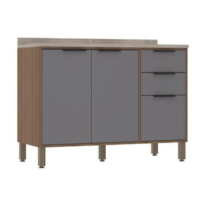 Balcão de Cozinha 120cm 2 Portas e 3 Gavetas com Tampo Aspen Luciane Móveis