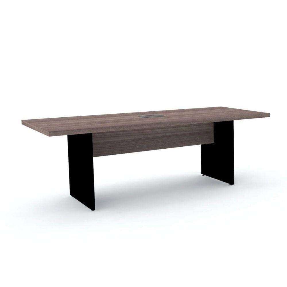 Mesa de Reunião Retangular Pé Painel com Power Box 200x90cm Walnut/Preto