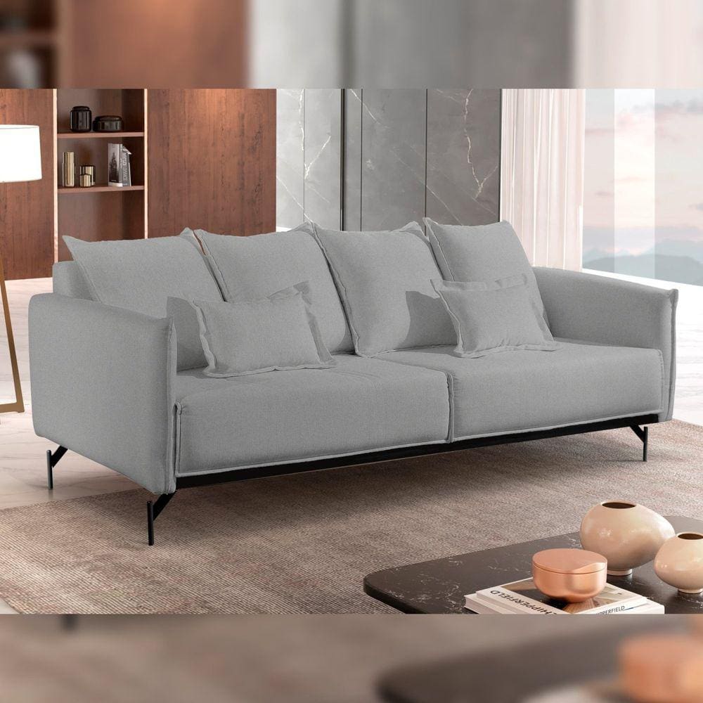 Sofá Living com Almofadas Solta Mm Top 180cm Ácacia Cinza/Preto