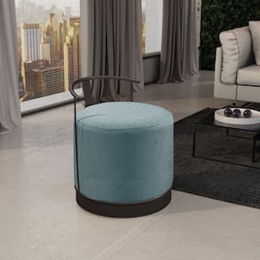 Puff Redondo em Linho 50cm com Base ÁQuila Azul