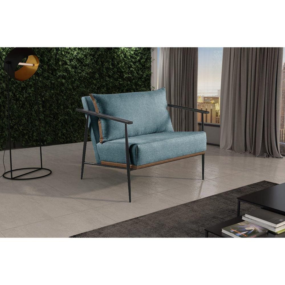 Poltrona em Linho 70cm com Estrutura de Metal Ferco Azul