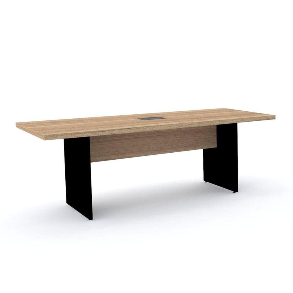Mesa de Reunião Retangular Pé Painel 200x90cm com Power Box Noce Marromlle/Preto