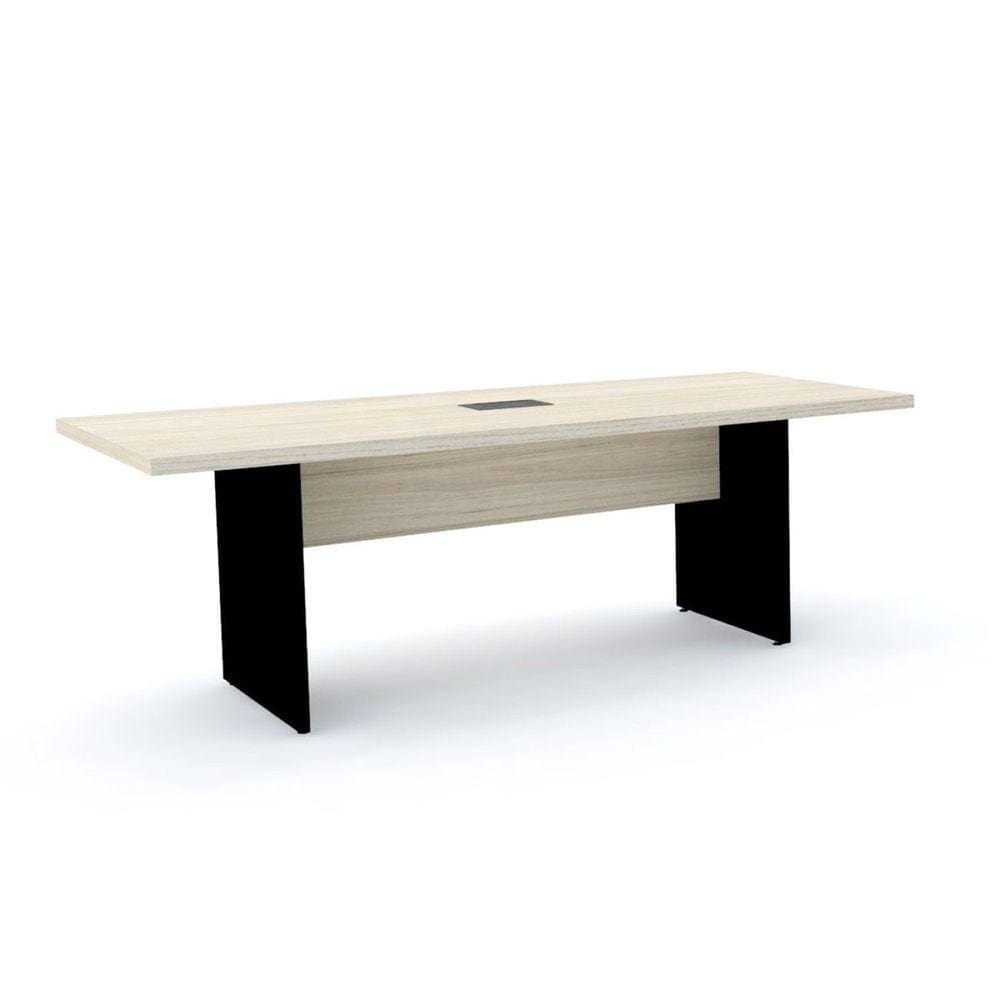 Mesa de Reunião Retangular Pé Painel 200x90cm com Power Box Nogueira Casablanca/Preto