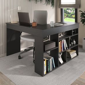 Mesa de Escritório em L 8 Nichos Montecello Yescasa Grafite/Grafite