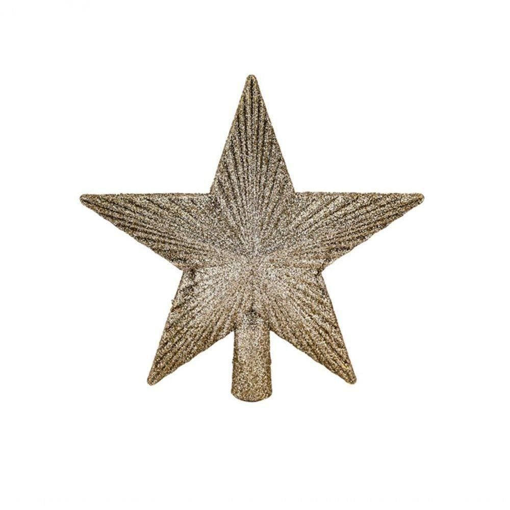 Estrela Ponteira Friso Glitter Champagne 15cm - Magizi