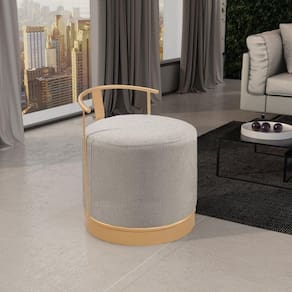 Puff Redondo em Linho 45cm com Base ÁQuila Cinza/Dourado