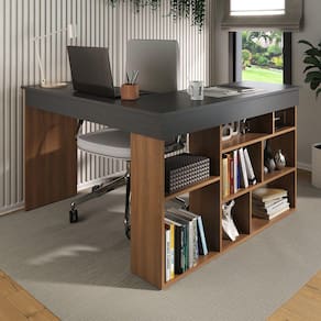 Mesa de Escritório em L 8 Nichos Montecello Yescasa Nogal/Grafite