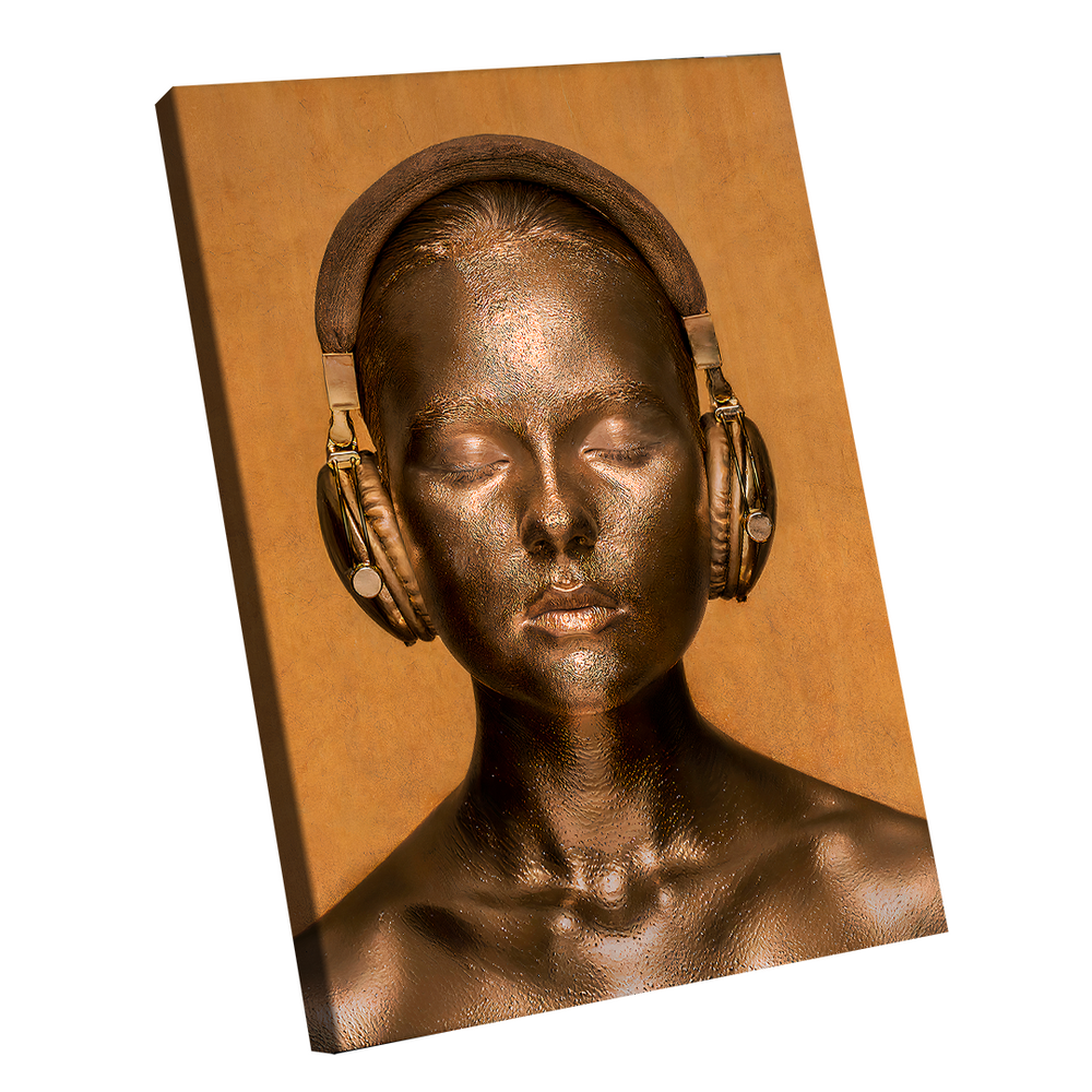 Quadro Mulher Dourada de Fone -- BR ARTES