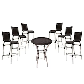 6 Banquetas Haiti E Mesa Bistrô Em Alumínio Para Cozinha, Área, Edícula, Piscina Trama