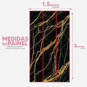 Papel De Parede Painel 3D Mármore Preto Com Dourado 1,5M