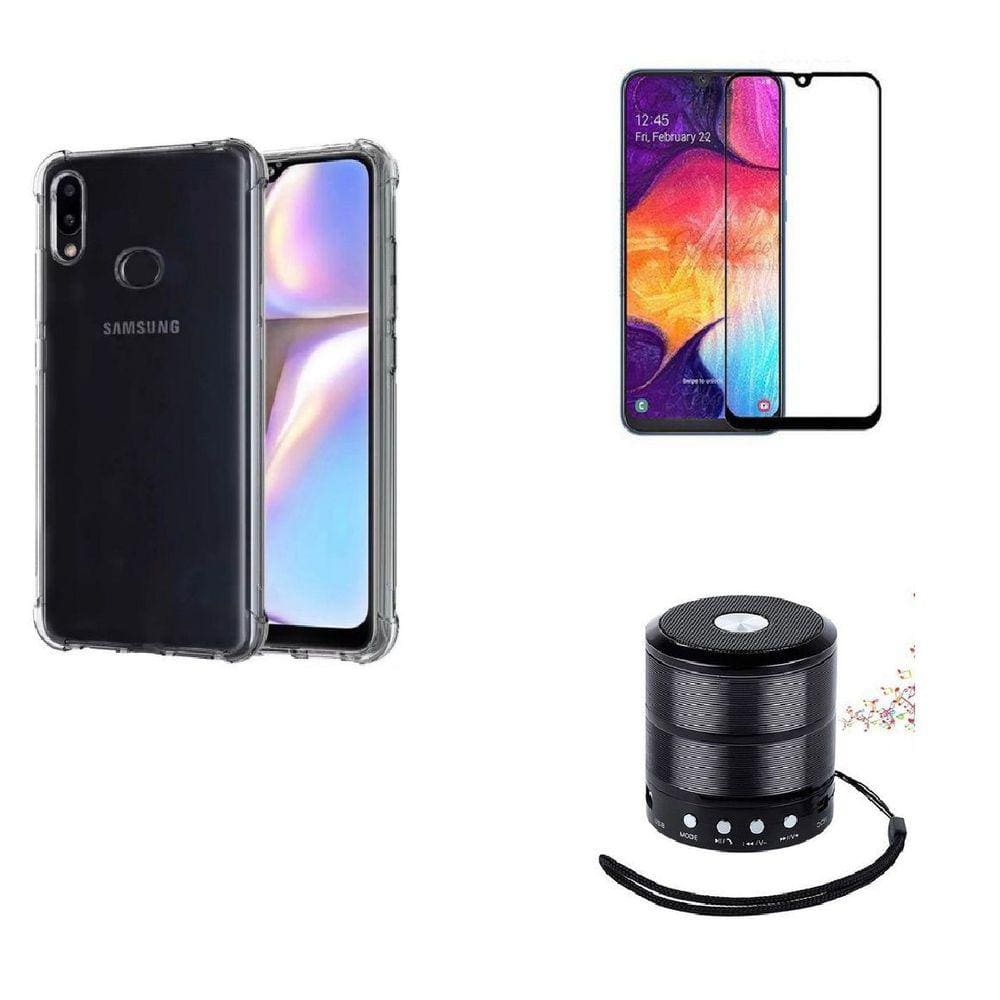 Kit Mini Som Bluetooth Samsung A10s + Capa Anti Impacto + Película Vidro 3D