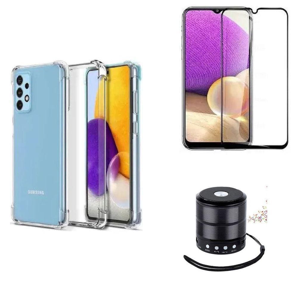 Kit Mini Som Bluetooth Samsung A13 + Capa Anti Impacto + Película Vidro 3D