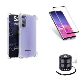 Kit Mini Som Bluetooth Samsung S21 + Capa Anti Impacto + Película Vidro 3D