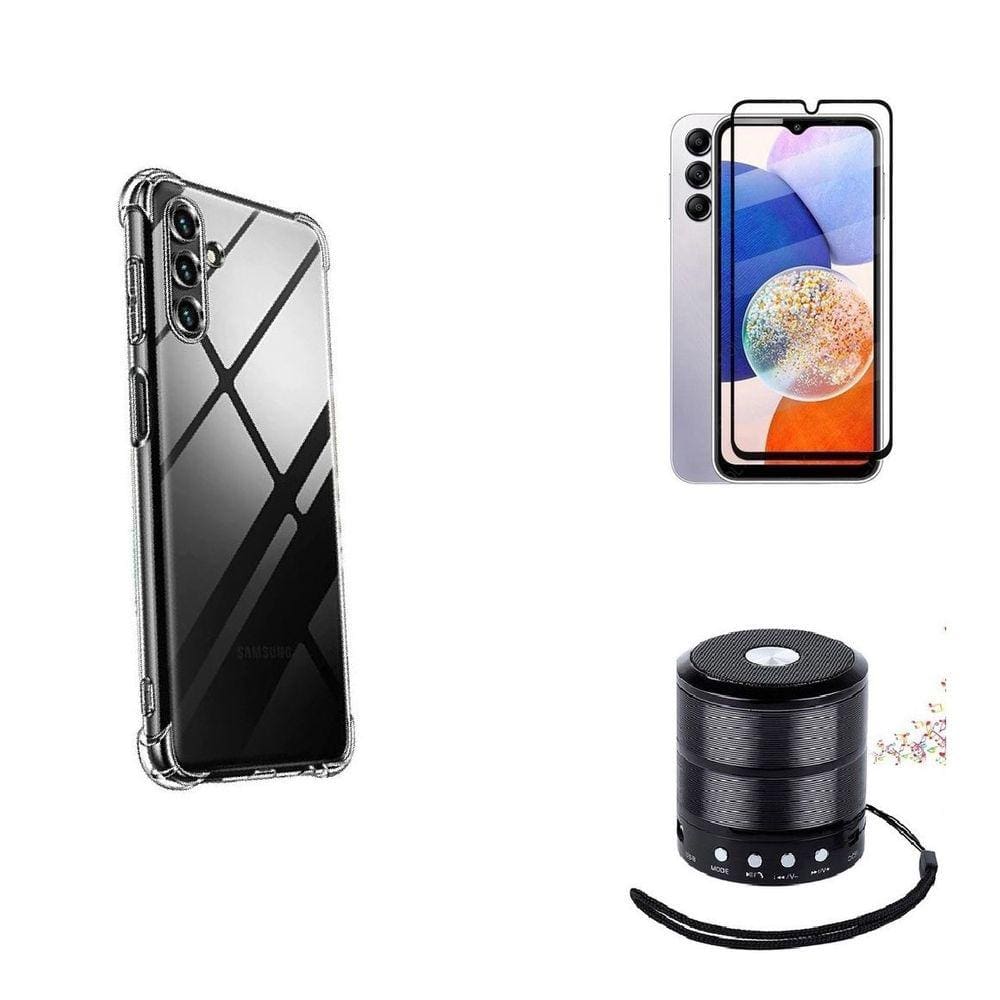 Kit Mini Som Bluetooth Samsung A14 + Capa Anti Impacto + Película Vidro 3D