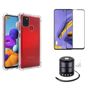 Kit Mini Som Bluetooth Samsung A21s + Capa Anti Impacto + Película Vidro 3D