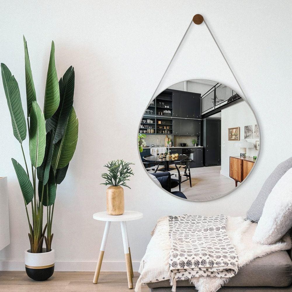 Espelho Redondo Decorativo Adnet Escandinavo 60cm com Suporte Rei dos Vidros Gelo