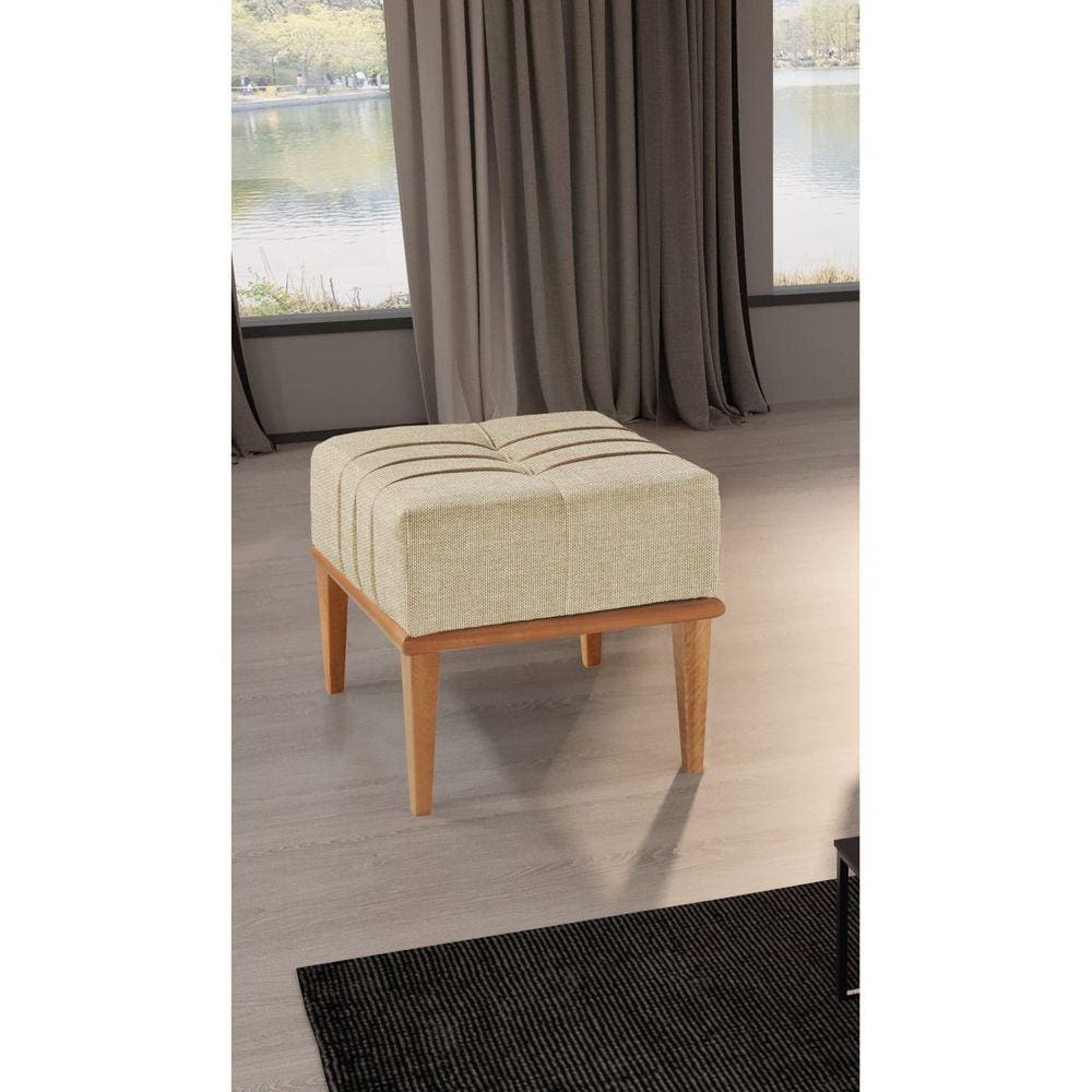 Puff Quadrado em Linho Valentin Bege Claro