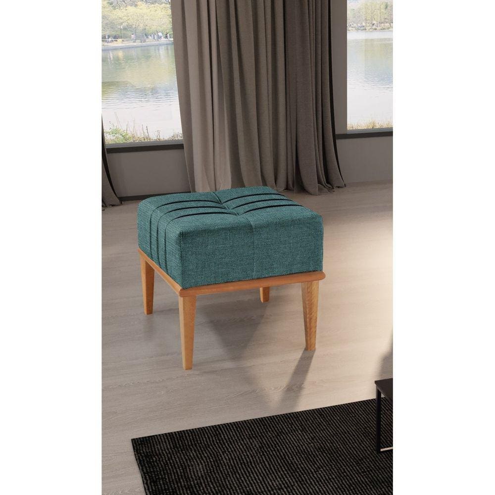 Puff Quadrado 45cm em Linho Valentin Azul