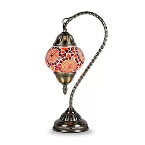 Abajur Turco Mosaico Metal E Vidro Vermelho Bivolt 40cm