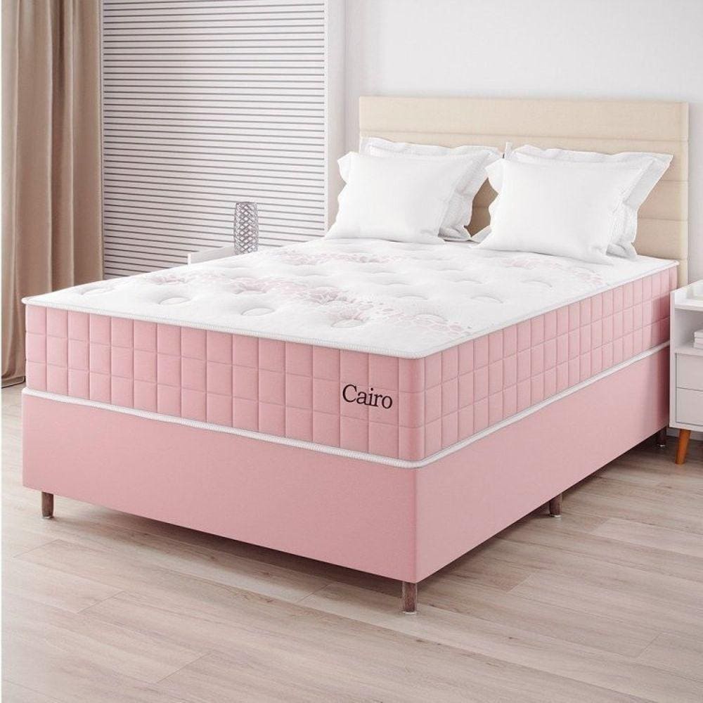 Conjunto Cama Box Casal Cairo Com Molas Ensacadas 138cmx188cmx67cm Rose