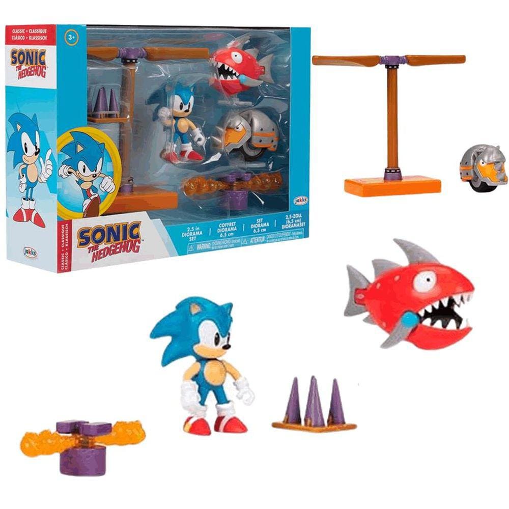 Bonecos Sonic e Tails e Cenário Conjunto Diorama Candide