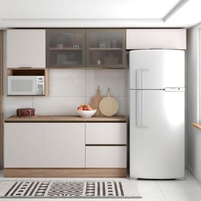 Cozinha Modulada Completa 6 Peças 6 Portas 3 Gavetas com Portas Vidro Fumê Etina carvalho oak/off white
