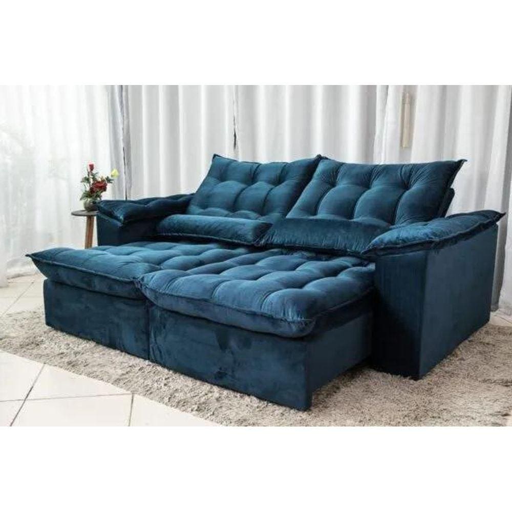 Sofá Retrátil e Reclinável 2,30m em Tecido Veludo com Pillow nos Braços e Assentos - Com Molas Ensacadas Bonel/D33