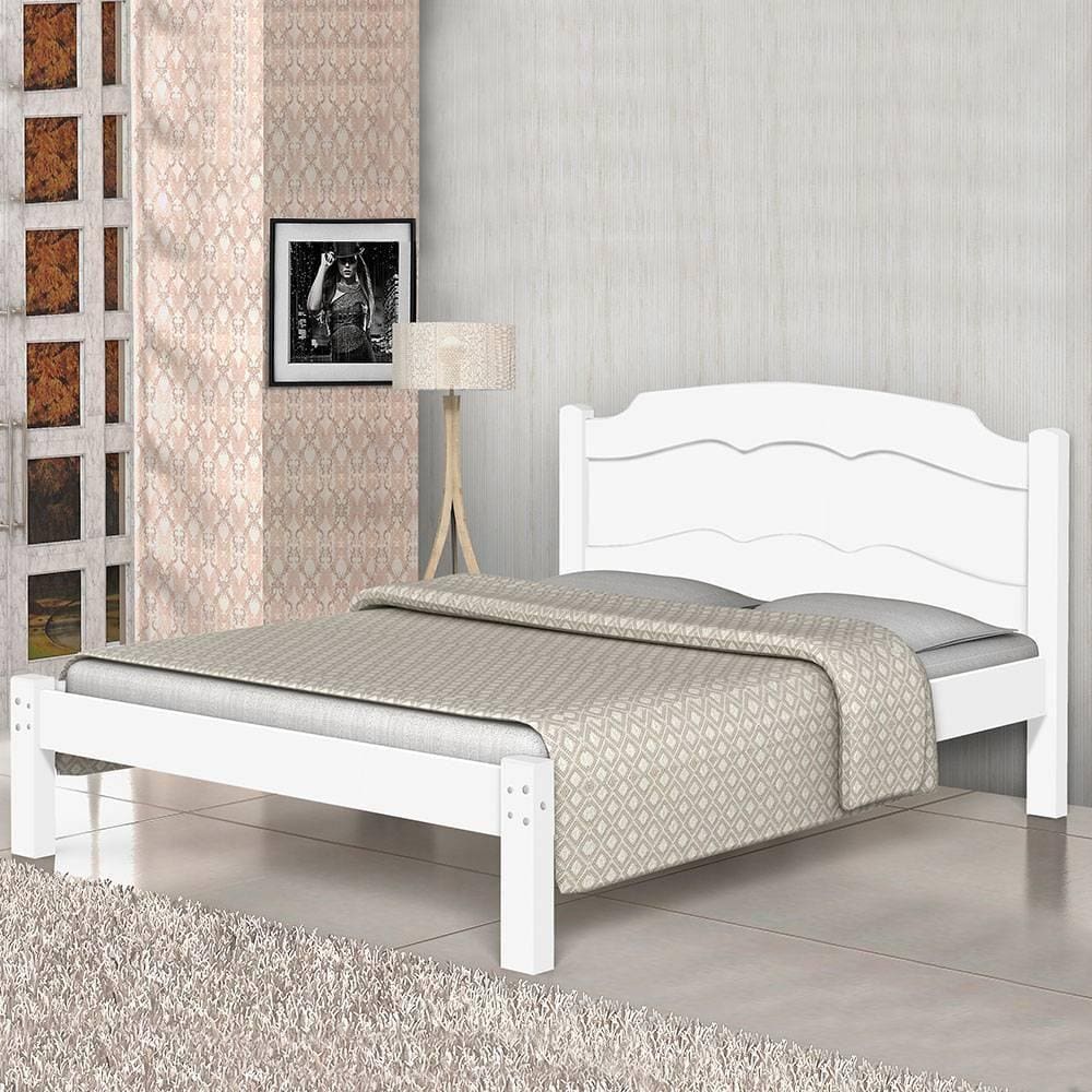 Cama Casal Lais 100% Mdf e Estrado 100% Madeira Basoto - Branco