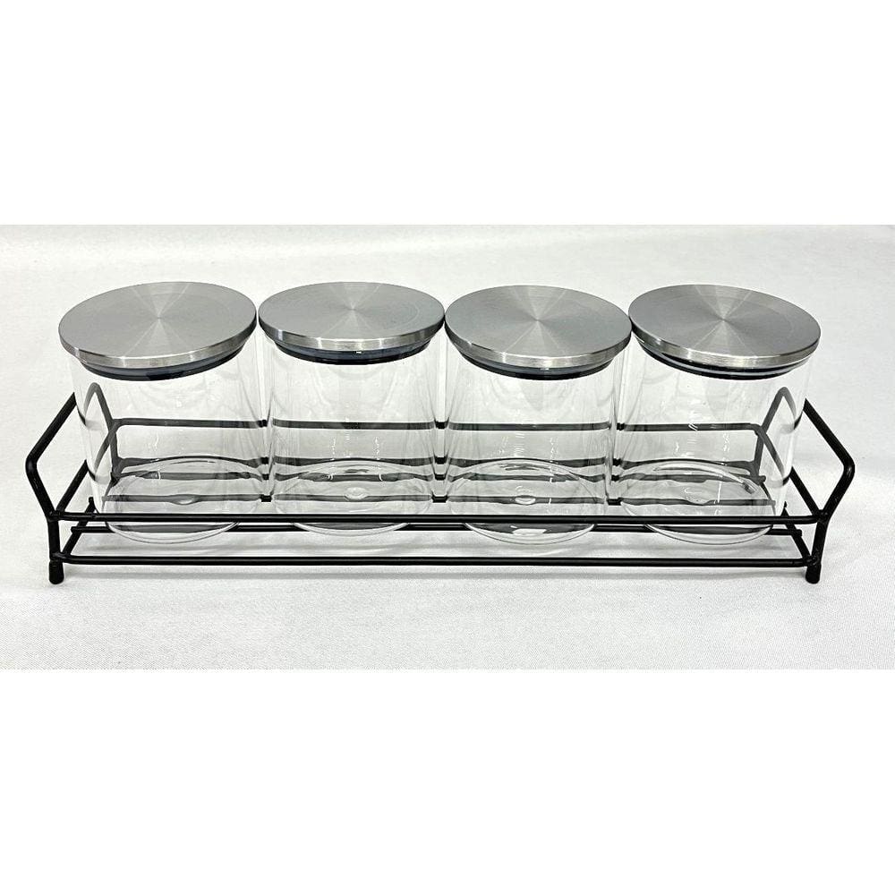 Conjunto Porta Condimentos 4 Peças - Vidro - 350ml - Suporte