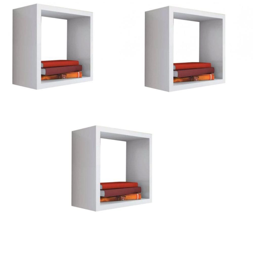 Kit 3 Nicho Decorativo 25X25X15 cm Branco Em Mdf