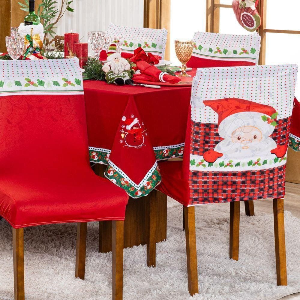 Kit Capas De Cadeira Jantar Estampadas Natalina Ajustável c/ Elástico 06 pçs - Papai Noel