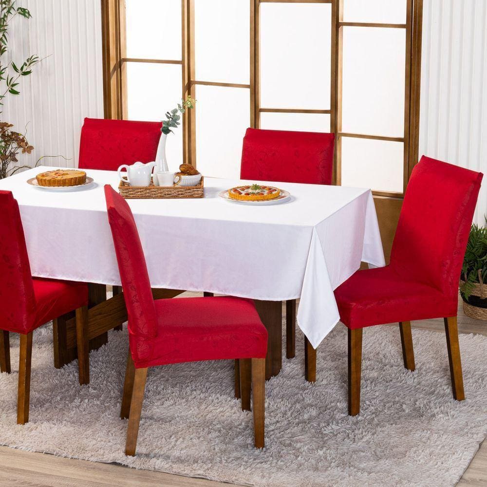 Kit Capas De Cadeira Jantar Lisa Ajustável c/ Elástico 08 pçs - Moderna Para Vermelho