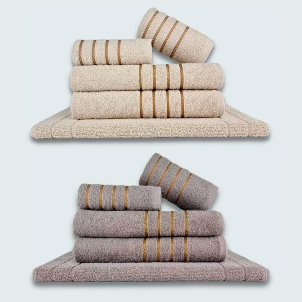 Jogo De Toalhas 10 Pçs Coleção Dubai 100% Algodão Bege+cinza