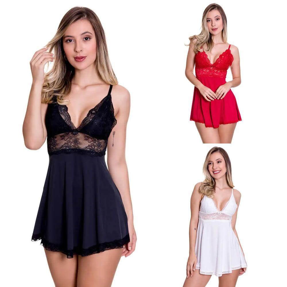 KIT 3 Camisolas Curta Pijama Noite Luxo Estilo Sedutor - AG-DR167-KIT3
