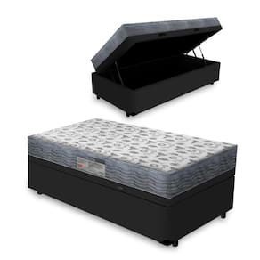 Cama Box Baú Solteiro + Colchão D33 Iso 100 Ortobom 96cm Preto - Suporta até 100Kg Por Pessoa