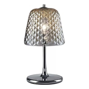 Abajur Luminária Vidro Metal Fumê 47cm - Prateado
