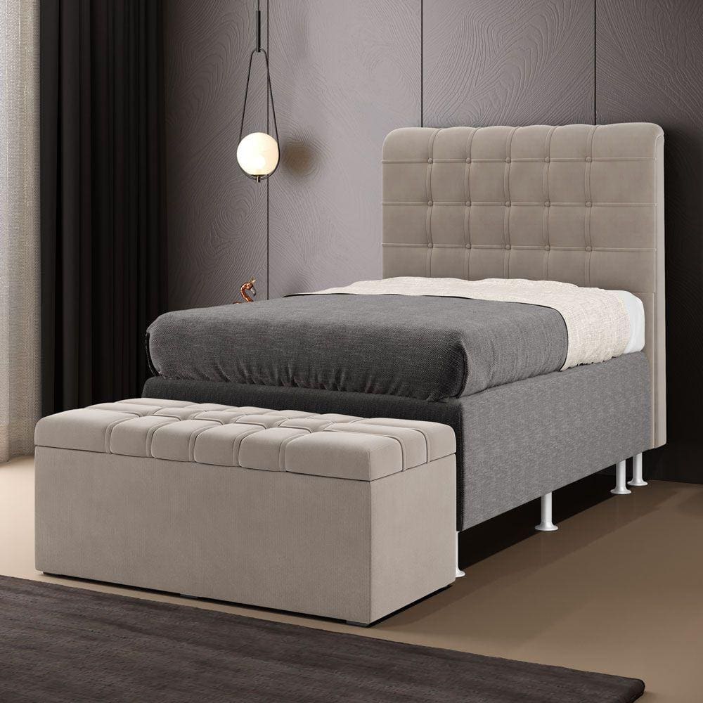 Kit Cabeceira Dama 90 para Cama Box de Solteiro e Calçadeira Alpha Z-006 Sued Capuccino Aradecor