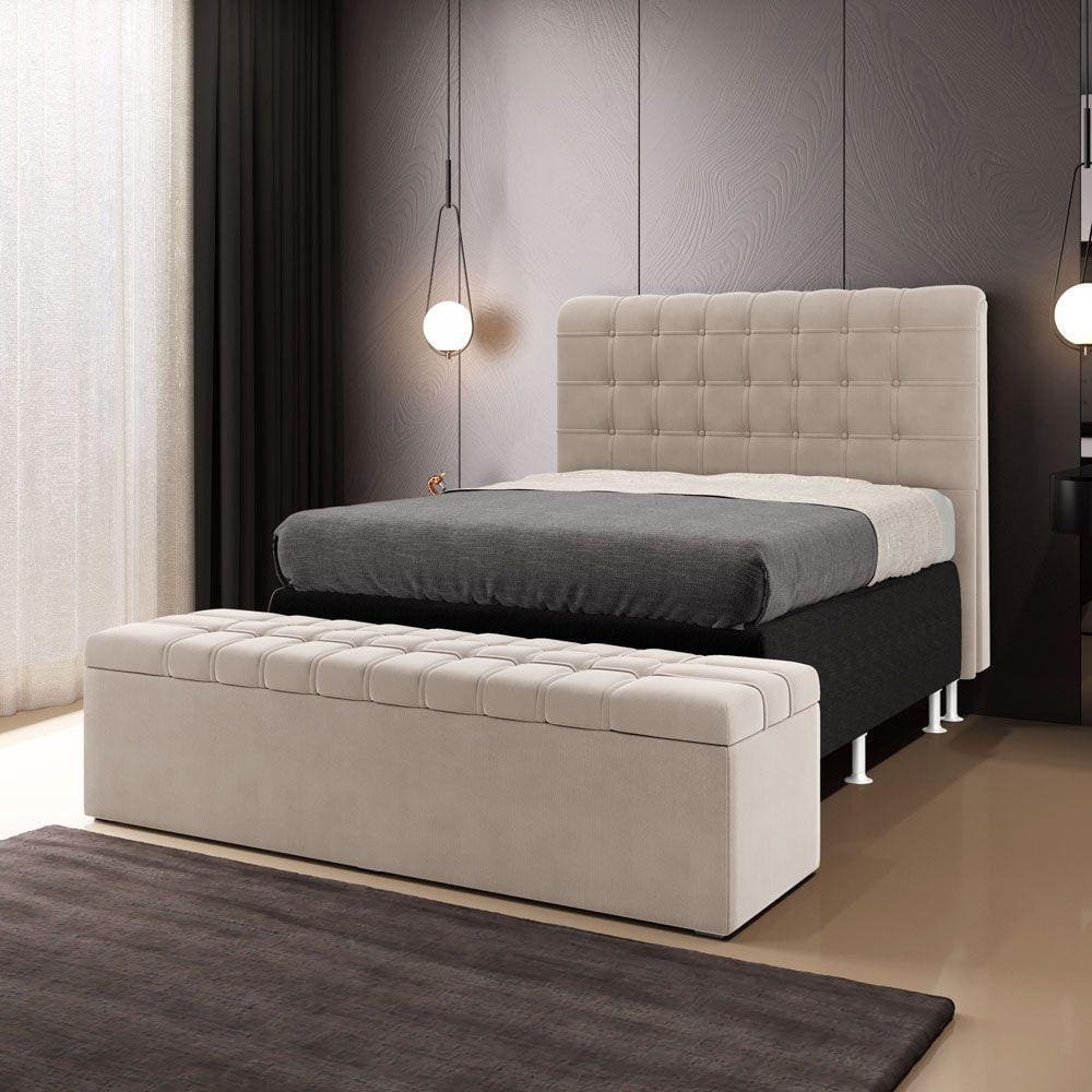 Kit Cabeceira Dama 195 para Cama Box King e Calçadeira Alpha Z-003 Sued Bege Aradecor