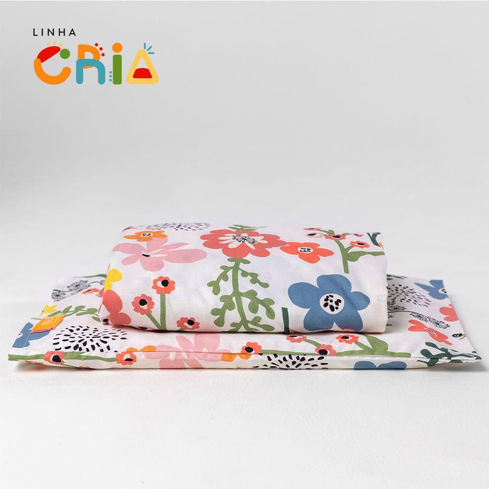 Lençol Mini Cama com Elástico e Fronha Flô - Pastel