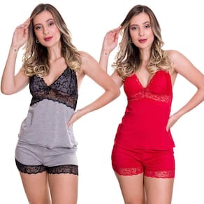 KIT 2 Baby Dolls Pijama Feminino Dia a Dia Estilo Sedutor - AG-ES203-ES200