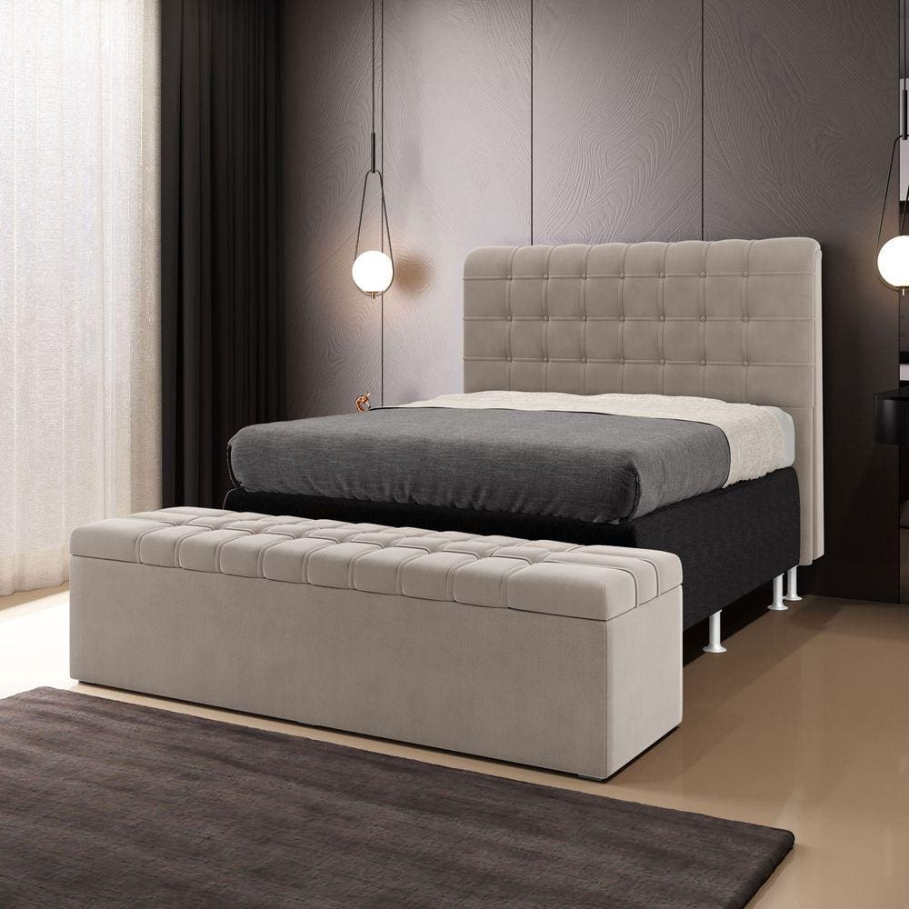 Kit Cabeceira Dama 195 para Cama Box King e Calçadeira Alpha Z-006 Sued Capuccino Aradecor