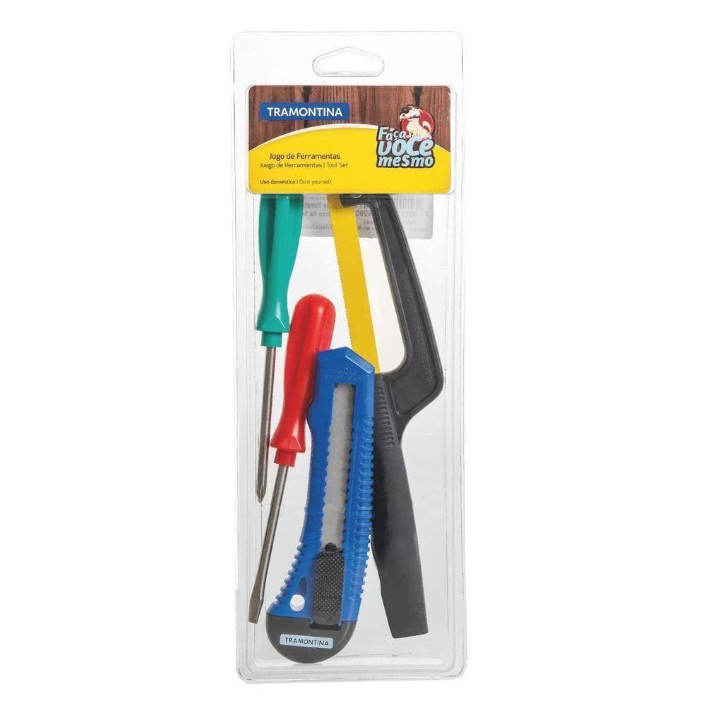 Kit De Ferramentas Tramontina Com Estilete Chaves De Fenda E Miniarco De Serra 4 Peças Tramontina