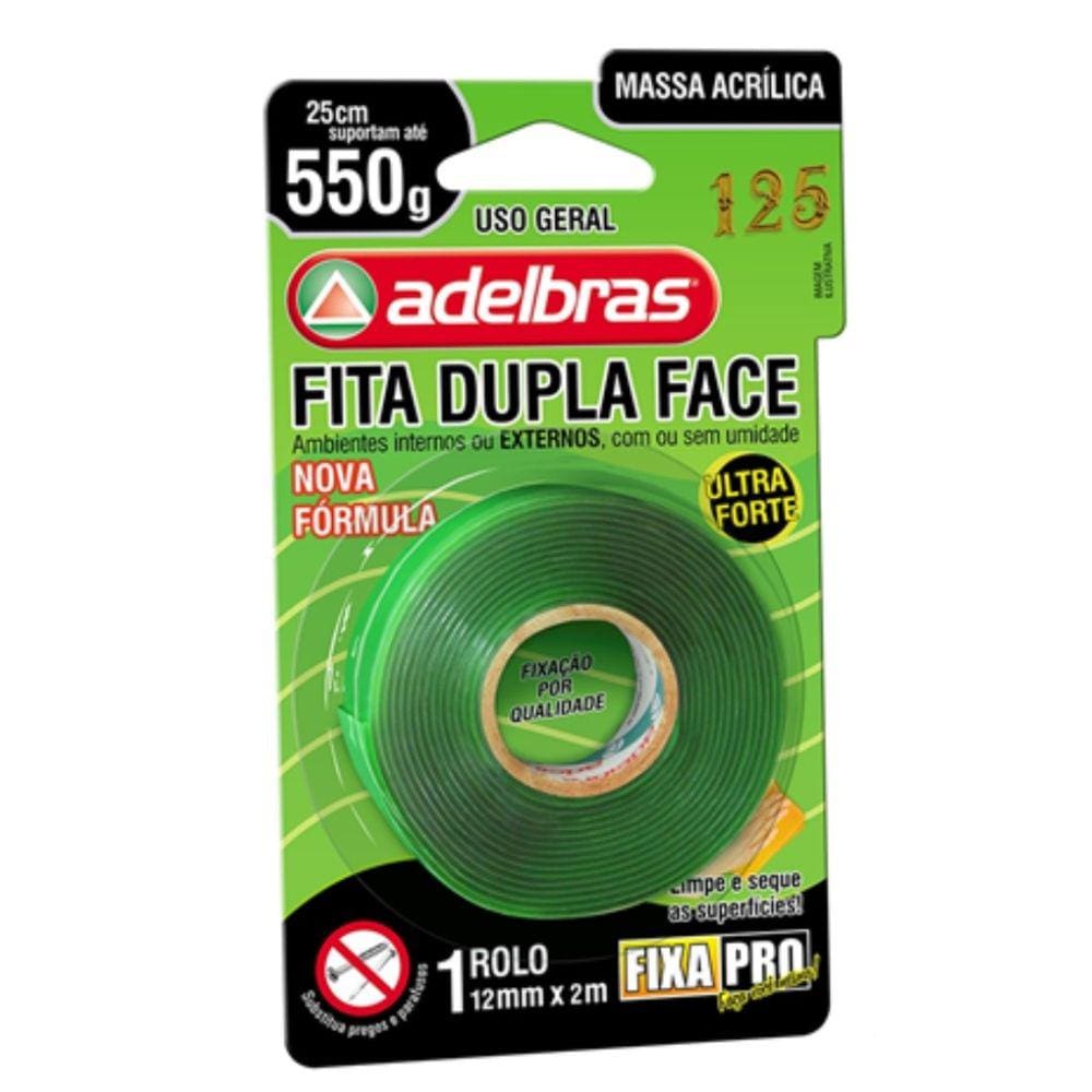 Fita Dupla Face Massa Acrilica Fixa Pro 12mm x 2m Adelbras