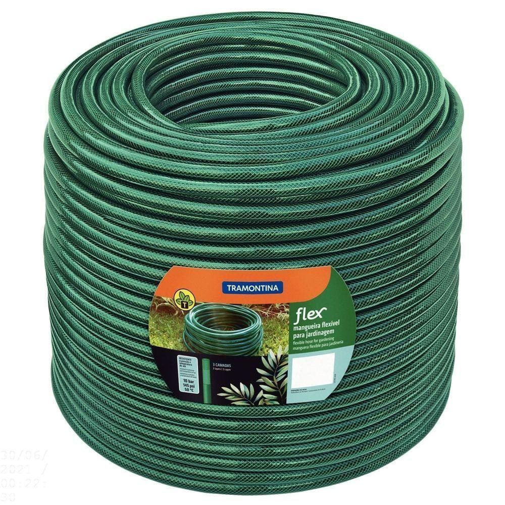 Mangueira Flex 3/4" Tramontina Verde Em Pvc 3 Camadas 50 M Tramontina