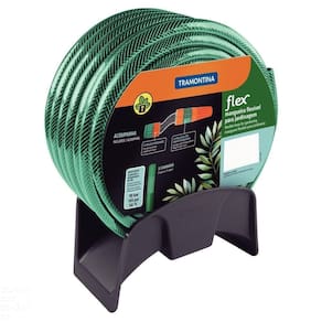 Mangueira Flex Verde Em Pvc 3 Camadas 15 M Com Engate Rosqueado, Esguicho E Suporte Mural